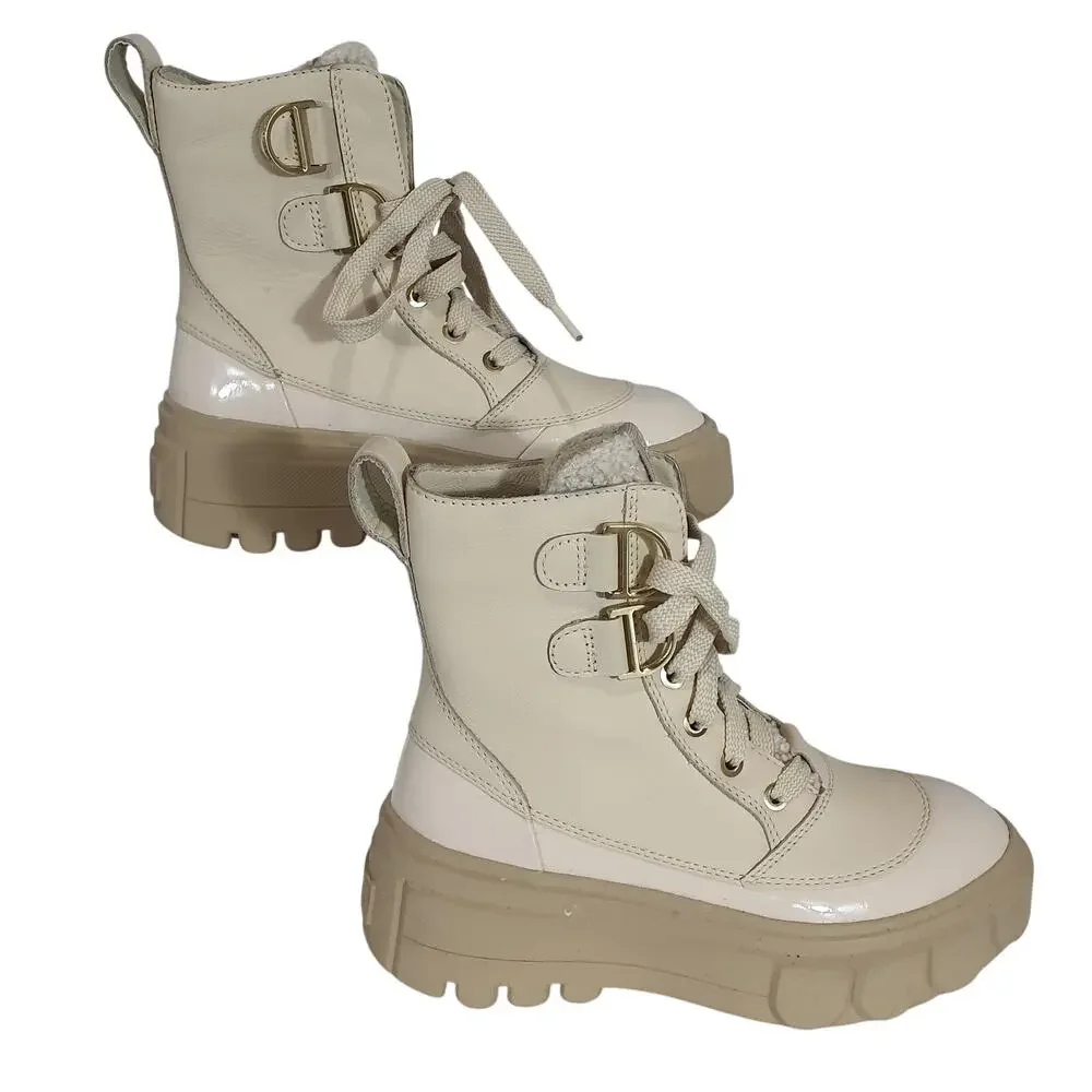 Sorel Platform Bleached Ceramic Oatmeal Caribou X Cozy Lace Up Boots Size 5.5 - Picture 3 of 7